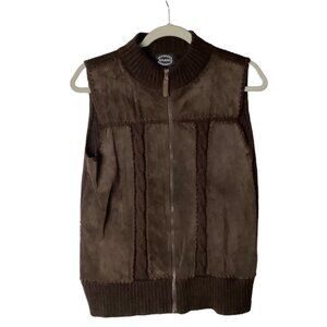 Vtg Designer Originals Women Small Brown Sleeveless Zip Up Vest 100% Suede Front